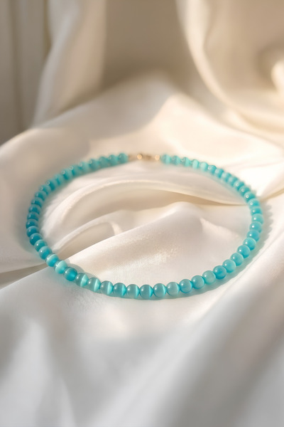 Elifsu Jewelry قلادة لومينا ميرميد جلاس من الحجر الطبيعي الشفاف الملون، كوارت...