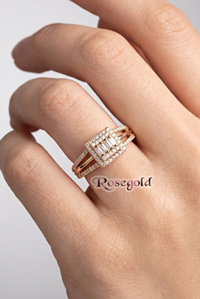 Modacaprea Xuping 18K Kare Tek Taş Yüzük – Rosegold Renk Takı | Xuping Kadın ...