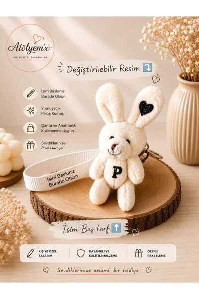 atölyemix Charm & Anahtarlık sevimli peluş hareketli şans tavşanı, kişiye öze...