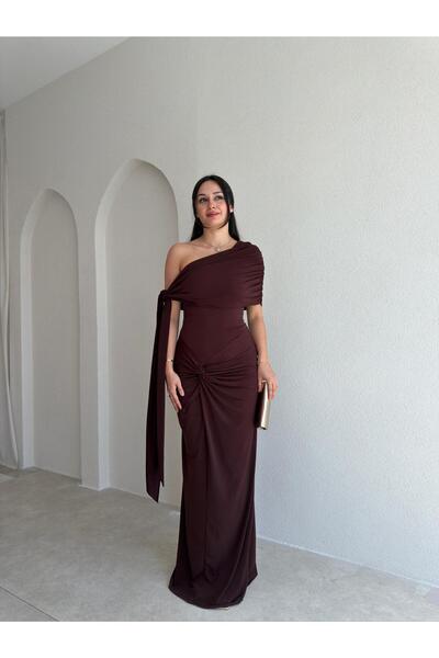 Mooi Butik فستان رينات ماكسي 3007 - بني غامق