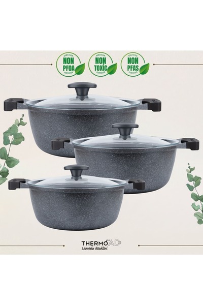 ThermoAD I Tencere Seti I Graneu Serisi l 6 Parça Mini Set l GRİ
