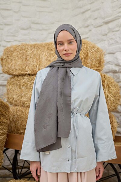 Şalland Na'I Pure Dama Pattern Shawl Dark Gray