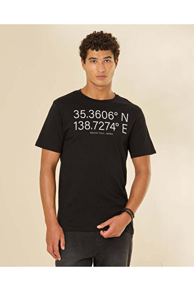 REDTAG Men Black Graphic T-Shirt