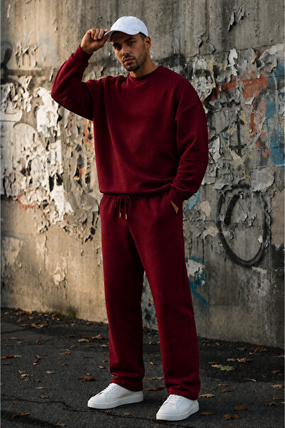 BayBayan Men's 3-Yarn Shardonded Crewneck Sweatshirt Track Suit