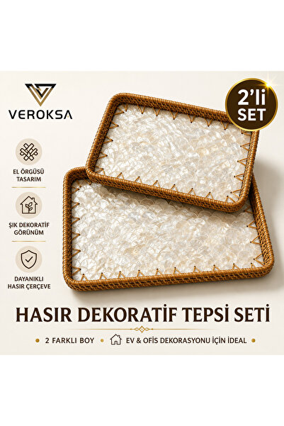 VEROKSA 2'li Hasır Dekoratif Tepsi Seti | 34x24 cm + 30x20 cm | Desenli Sunum...