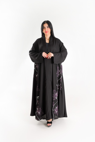 YOU ABAYA عباية همس قماش انترنت مطرز دبل كلوش | اسود