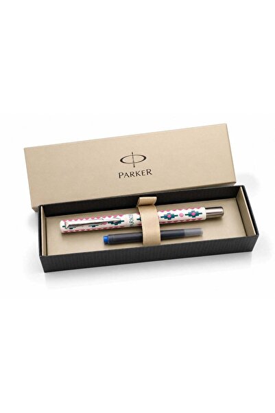 Parker Vector Fountain Pen White with Turquoise and Pink Engravings - Special...