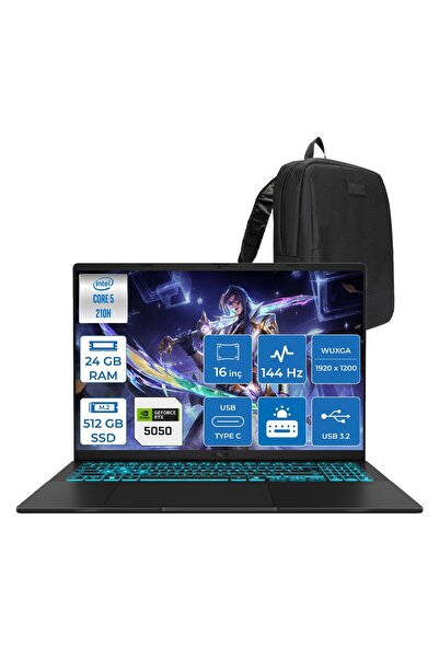 ASUS Vivobook 16 V3607VH Intel Core 5 210H 24GB Ddr5 512GB SSD RTX5050 Gddr7 ...