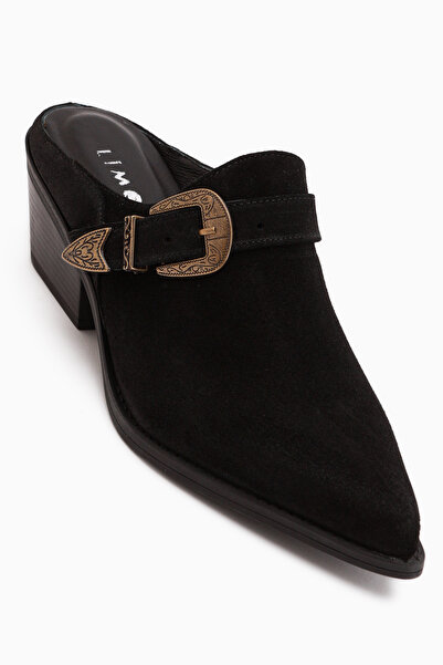 Limoya Sanida Genuine Leather Black Closed-Front Heeled Women's Slippers