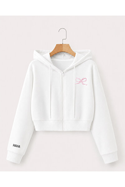 haha Girls' Hooded Bow Print Jacket