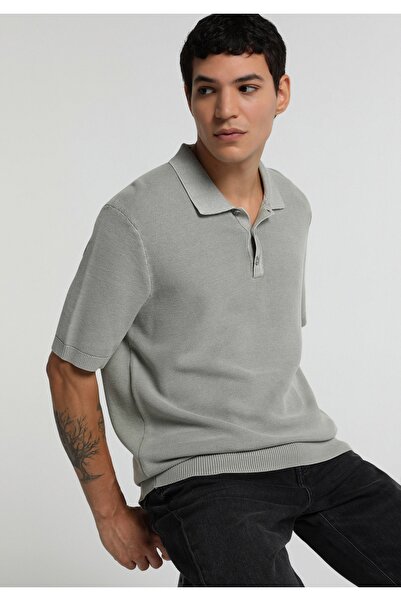 Colin's Regular Fit Polo Collar Plain Men's Gray Short Sleeve Sweater
