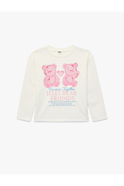 Koton Teddy Bear Printed Long Sleeve Crew Neck Cotton T-Shirt