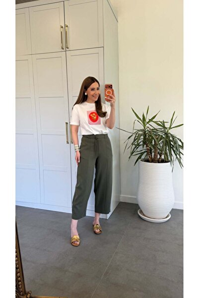 elif teke Drawstring Belted Trousers Khaki