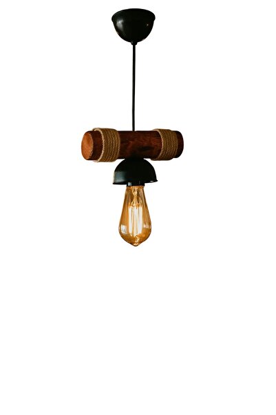 Eyzhen Rustik Ahşap Tekli Sarkıt Avize Bohem Vintage Dekoratif Salon Mutfak A...