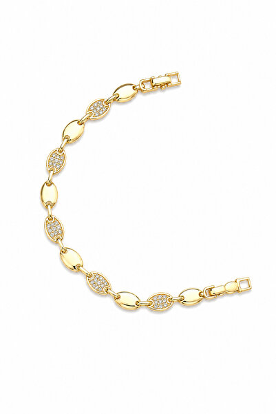Balenbi Jewelry Oval Formlu Zirkon Taş Detaylı Kadın Bileklik 14K Gold Renk 1230