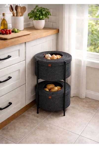 SHLM TEKSTİL 30X20 2-Piece Potato Onion Holder Multi-Purpose Decorative Baske...