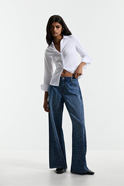 LEFTIES Taş detaylı geniş paça jean