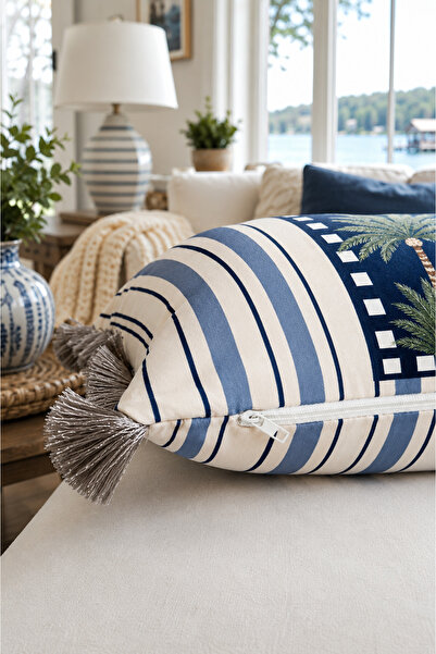 Pilloveland Saçaklı Kırlent Kılıfı 43*43 Cm - Gri Palm Royale