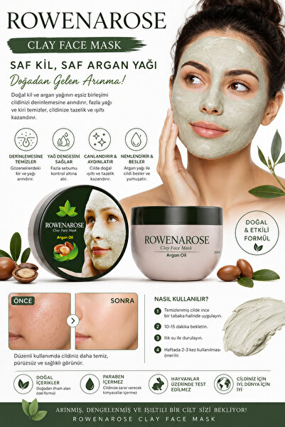 ROWENAROSE Argan Yağlı Kil Maskesi 350gr