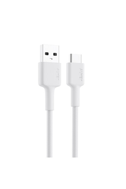AUKEY كابل USB 2.0 إلى USB-C مضفر (0.9 متر)، أبيض