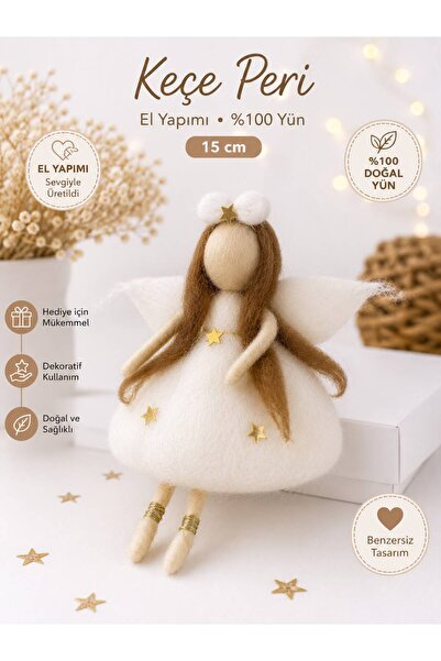Momsmeril Bandanalı Peri Kızı Bebek Organik El Yapımı Yün 15cm