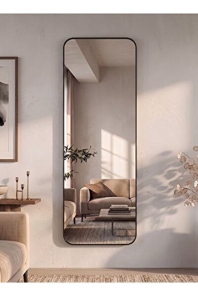 Taimi مرآة بتصميم أنيق 120×30 سم - مرآة كاملة الطول بإطار معدني أسود