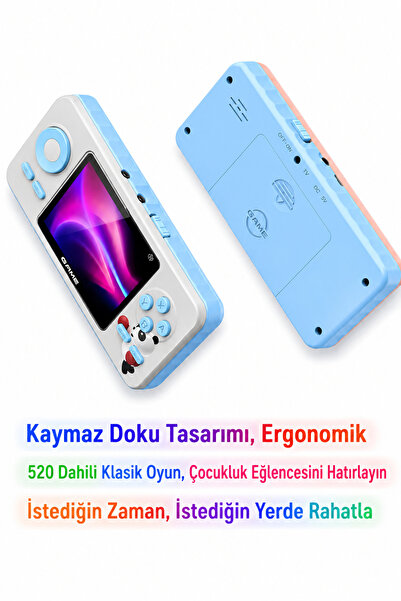 qasul 520 Oyunlu Taşınabilir Oyun Konsolu Şarjlı, Tv Bağlantılı, Çift Kişilik Oynanabilir S5 MAVİ