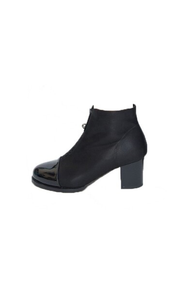 OEM Botina scurta, model casual, de culoare negru, cu toc mediu