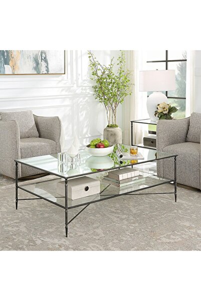UTTERMOST طاولة قهوة مستطيلة سوداء من هينزلر مقاس 136 عرض × 48 ارتفاع × 86 عم...