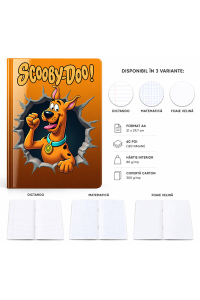Ingift Caiet A4 Personalizat Scooby-Doo Cupcake – 60 Foi, Matematica