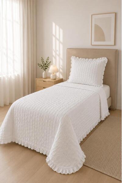 Çeyiz Diyarı Maja Double-Sided Fiber Filled Single Bedspread 180X240 cm White