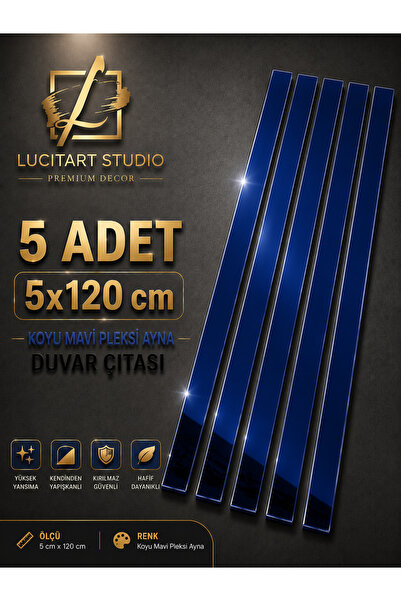 LucitART 5 Adet 5x120 cm Pleksi Ayna Duvar Çıtası Füme, Siyah, Mavi, Kırmızı,...