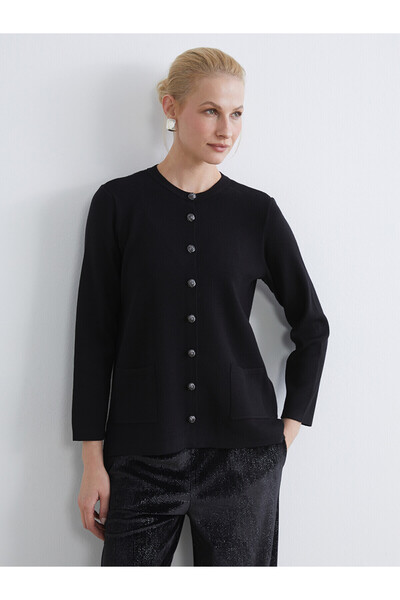 LC Waikiki Nevavm Oval Collar Women's Knitwear Cardigan with a Difference