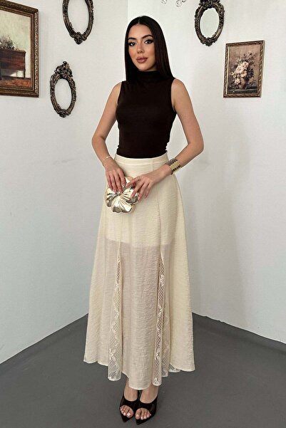 Clothes Fast تنورة نسائية طويلة مزينة بالدانتيل ومفصلة التصميم