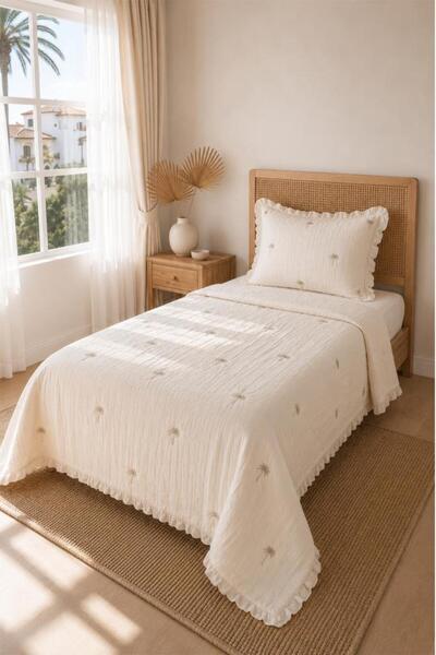 Çeyiz Diyarı Palm Fiber Filled Single 180X240 cm Bedspread Cream