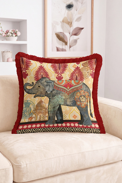Realhomes Ethnic Elephant Figured Damask Patterned and Sequin Detailed Fringe...