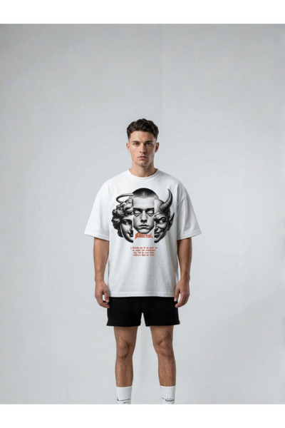 Erkek Siyah Grafik Baskılı Oversize T-shirt