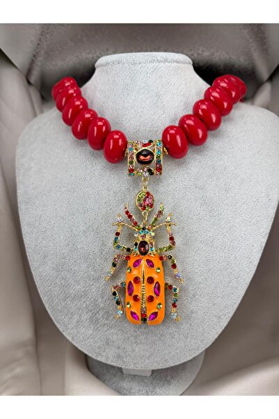ZS Aksesuar Women's Beaded Insect Figured Necklace with Crystal Stones and Go...