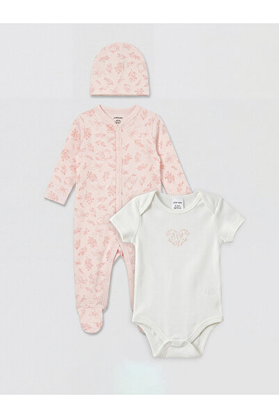 LC Waikiki Nevavm Farkıyla Lcw Baby Pink Printed Baby Girl 3-Piece Set