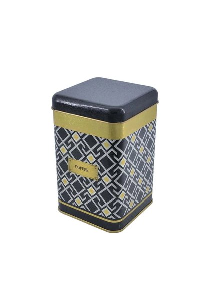 Evle Exclusive Turkish Black_Coffee Patterned Metal Storage Container, 11 X 11 Cm, Kitchen Organizer, 1.9 Lt