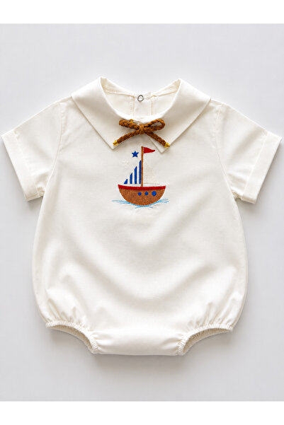 il mio bambino Handmade 100% Cotton Poplin Fabric Sailboat Embroidery Baby Bo...