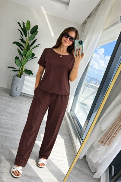 Şeker Portakalım Women's Short Sleeve Crew Neck Viscose Two-Thread Blouse and...