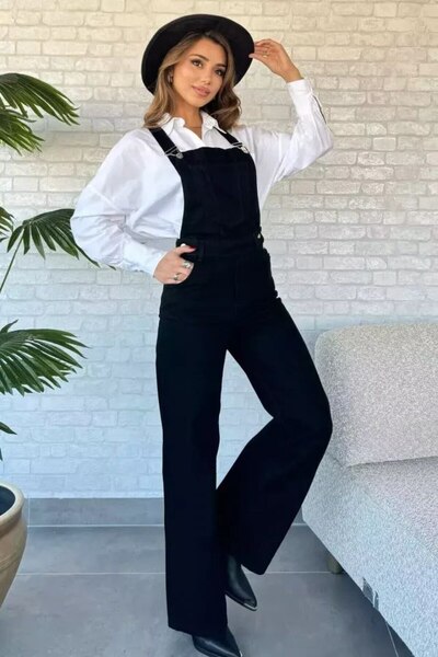 Ramrod Kot Tulum Bahçıvan Salopet Siyah Uzun Denim Salopet