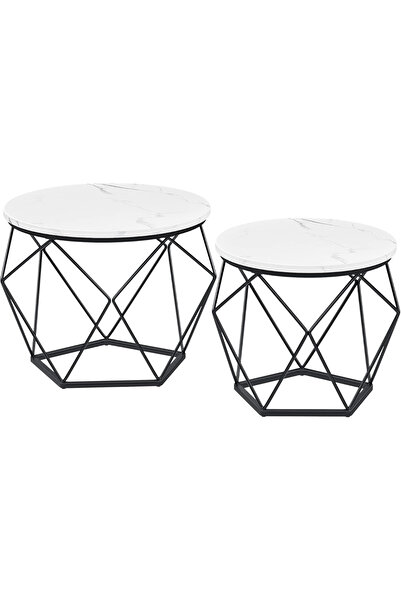 VASAGLE Set de 2 măsuțe de cafea rotunde, cadru metalic, 50x40 cm și 40x36 cm...