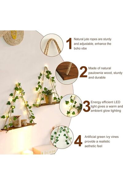 Artilady 2 Pack Wooden Wall Hanging Shelves - Macrame Hanging Plant Shelf wit...