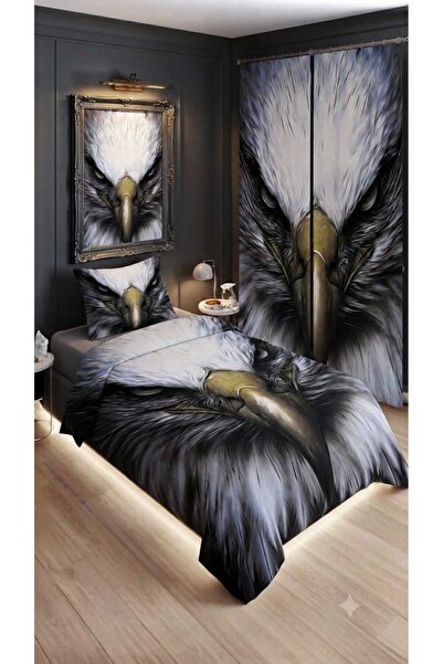 Elmas Dizayn 280*240 سم. طقم غرفة نوم بتصميم خاص مع ستارة، غطاء لحاف فردي، طق...
