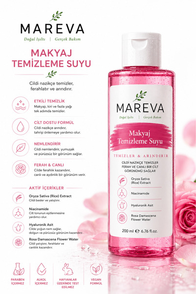 Mareva Makyaj Temizleme Suyu Niacinamide Hyaluronik Asit Rice Extract Temizleyici 200 ml