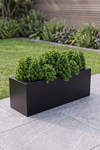 Desen Dekorasyon Zenith 80x25x30 cm Metal Yatay Dikdörtgen Siyah Saksılık - İ...