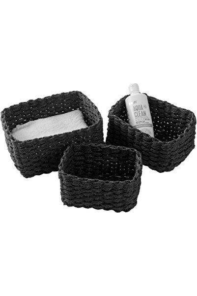 OEM Set de 3 coșuri de depozitare împletite, organizator de baie, negru