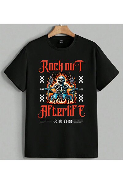 ELFERA Rock Out Afterlife Skeleton majica sa printom, unisex, oversize, crna